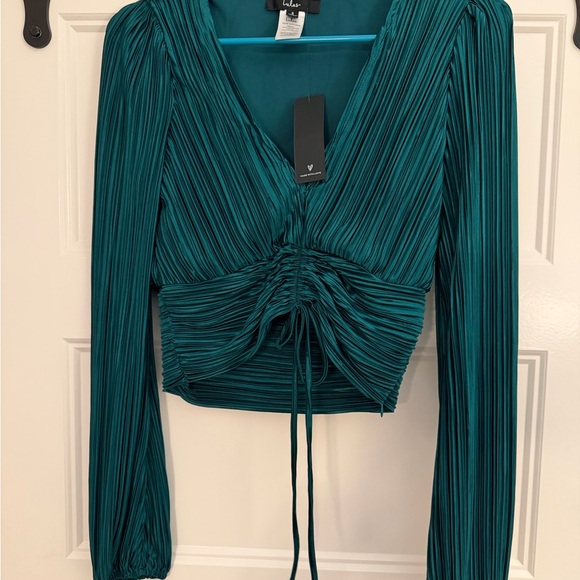 Lulu's Deep Green Ruched Blouse - Picture 3 of 3